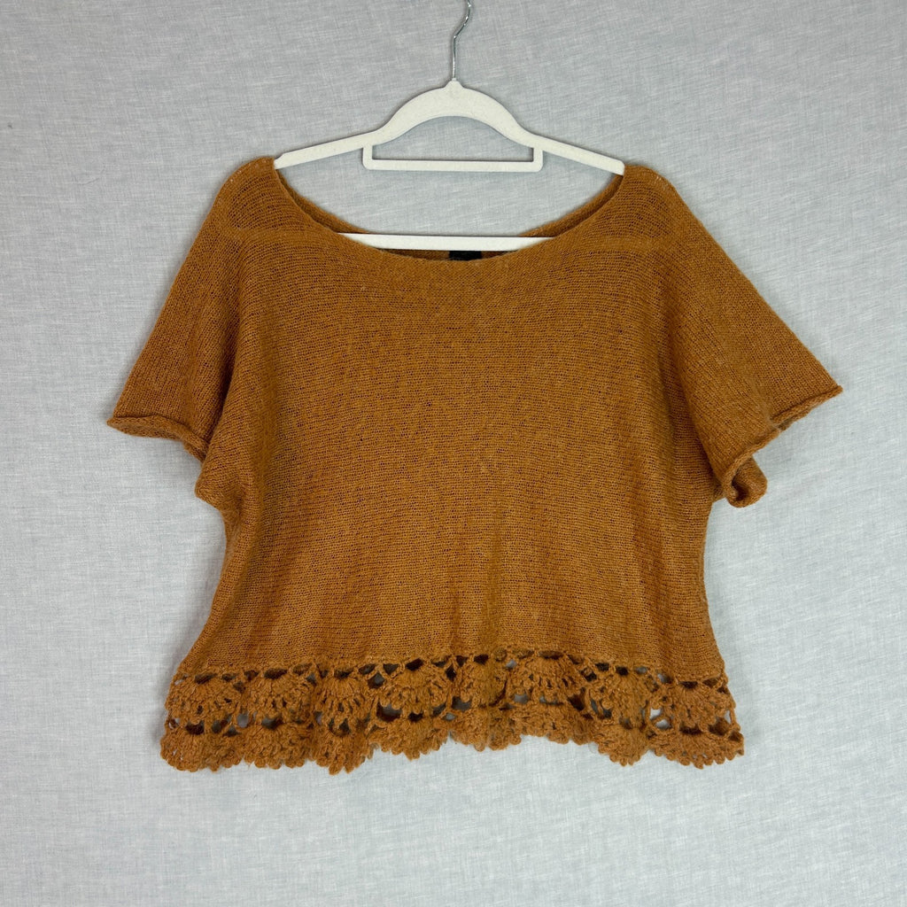 Muy Padre Argentina 100% Mohair Top Crochet trim Round Neck Blouse Fit Size M