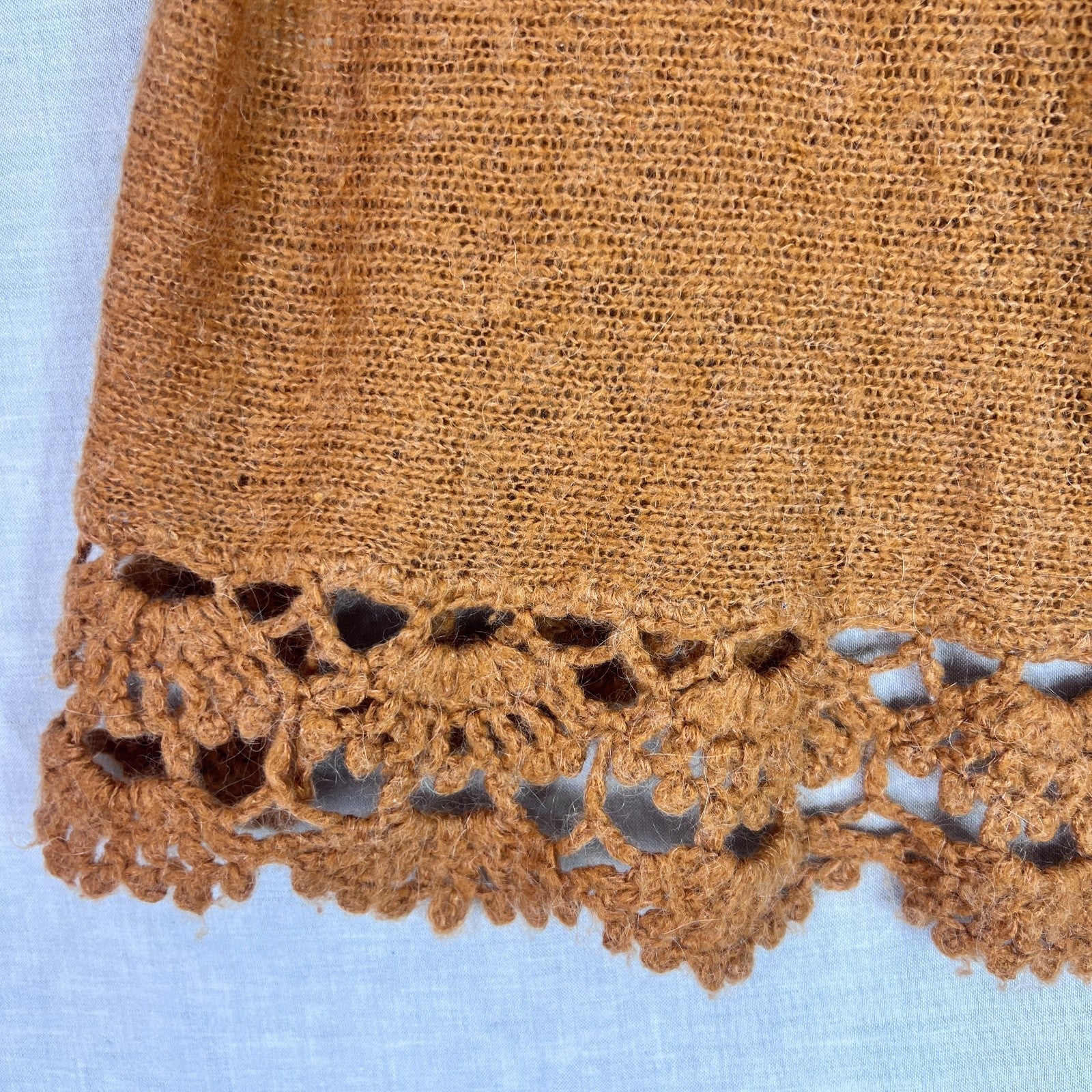 Muy Padre Argentina 100% Mohair Top Crochet trim Round Neck Blouse Fit Size M